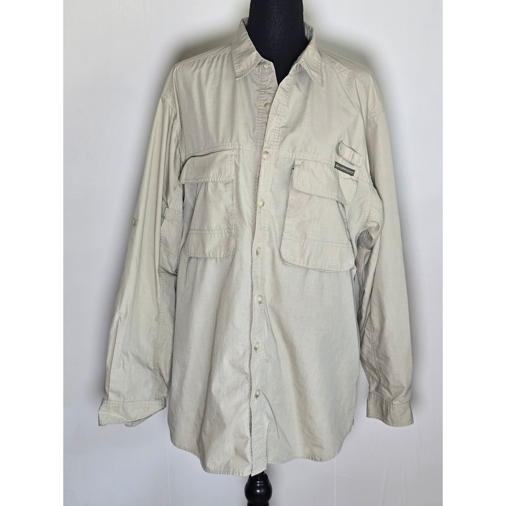 ExOfficio Men's Button Up Shirt Size Large Khaki Fishing Hiking Insect Shield
